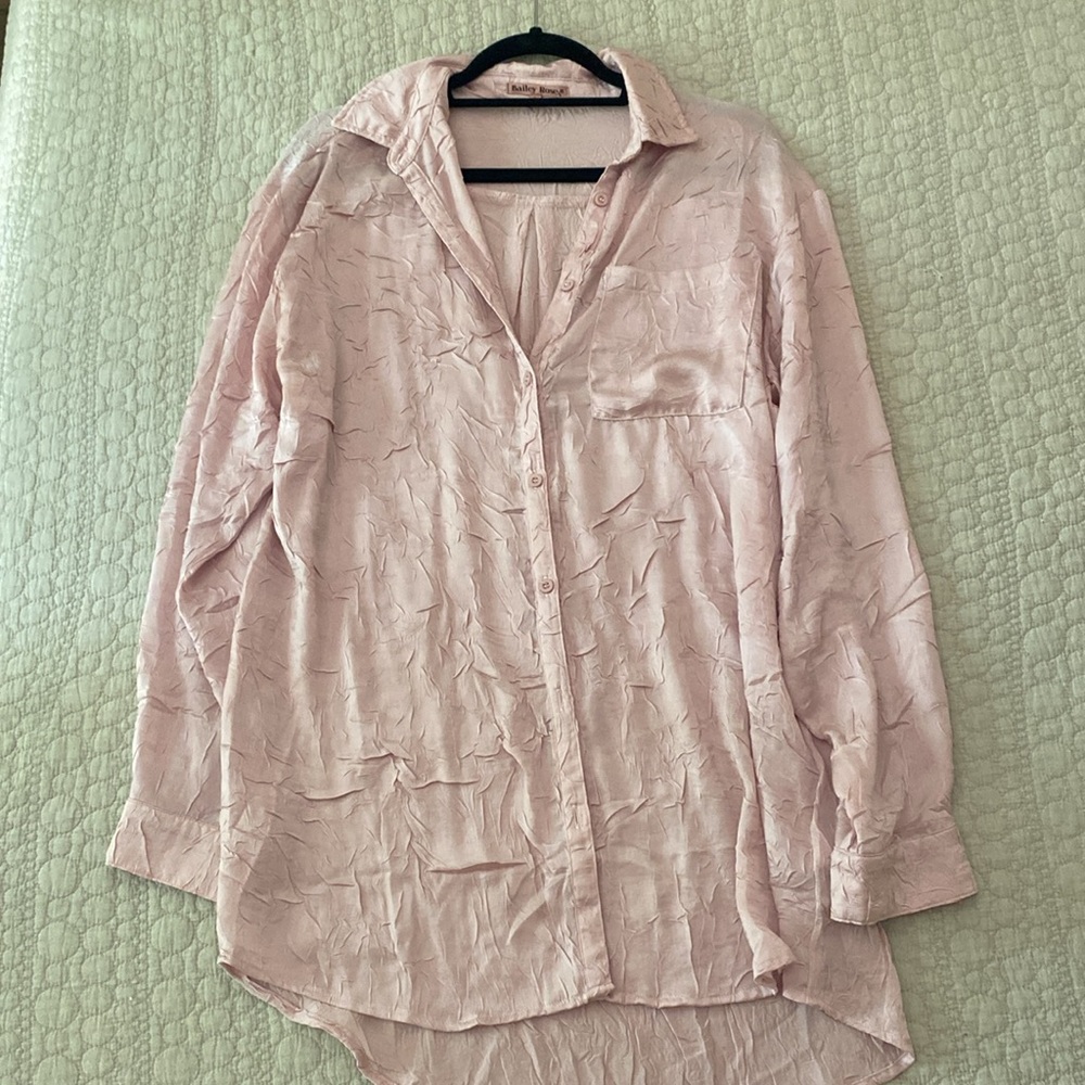 Bailey Rose Pink Crinkle Button Down Shirt